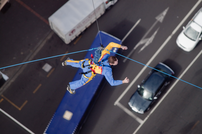 Dropping to street level.