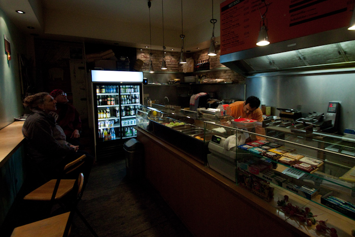 Tuesday (the first night) I took my parents to Hotdog World. This is on Bergman Strasse. It doesn't sound or look like much, but it serves all-organic hotdogs and burgers to die for. I've eaten cheeseburgers the world over, and none beat Hotdog World.