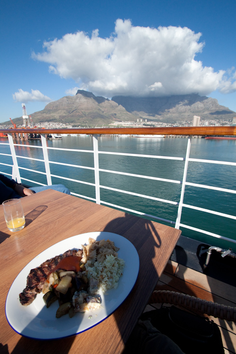 Accordingly, I ate dinner out on deck, with a great view of the Table Mountain. And so ended my great South African adventure.