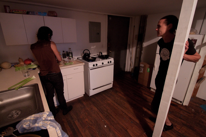Hanging out and cooking at home.