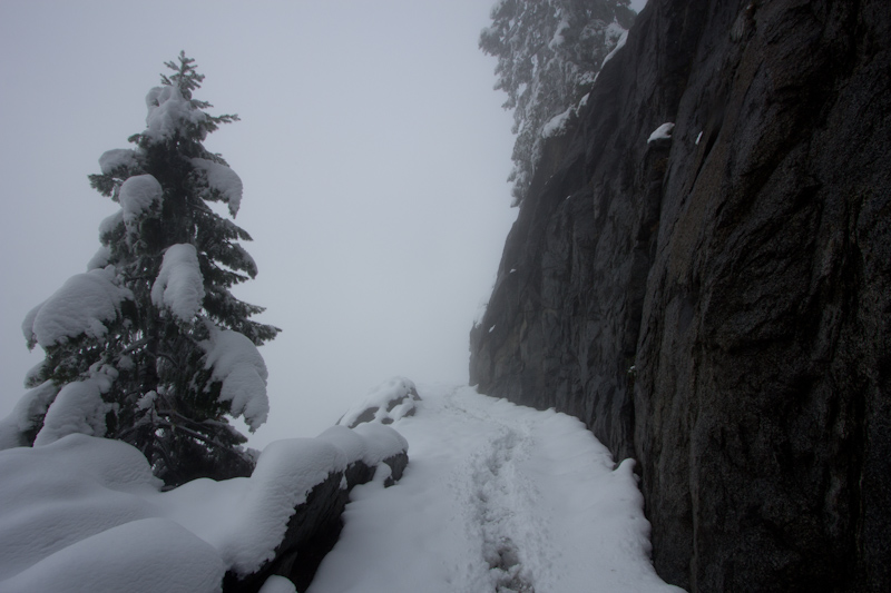 A park ranger had marked the path through the snow to the very top of the trail. I'm glad he had done so, as I'd never have followed the path without it. Only three other people hiked to the top of the trail that day, but that was enough so the 6-10 inch thick snow didn't trouble me too much.