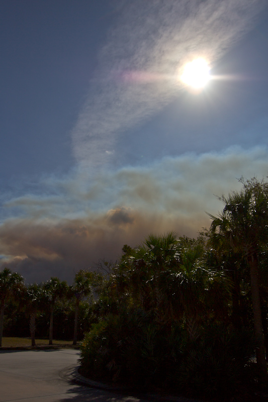 Kennedy Space Center: A controlled bush burn got out of control, so we had to take the long route back to the visitor center.